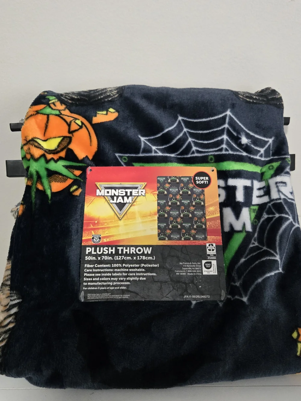 Monster Jam Plush Throw Blanket - Grave Digger Halloween Pumpkin Print